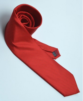 Fine Silk Spotted Tie with Blue Pin Dots on Bright Red